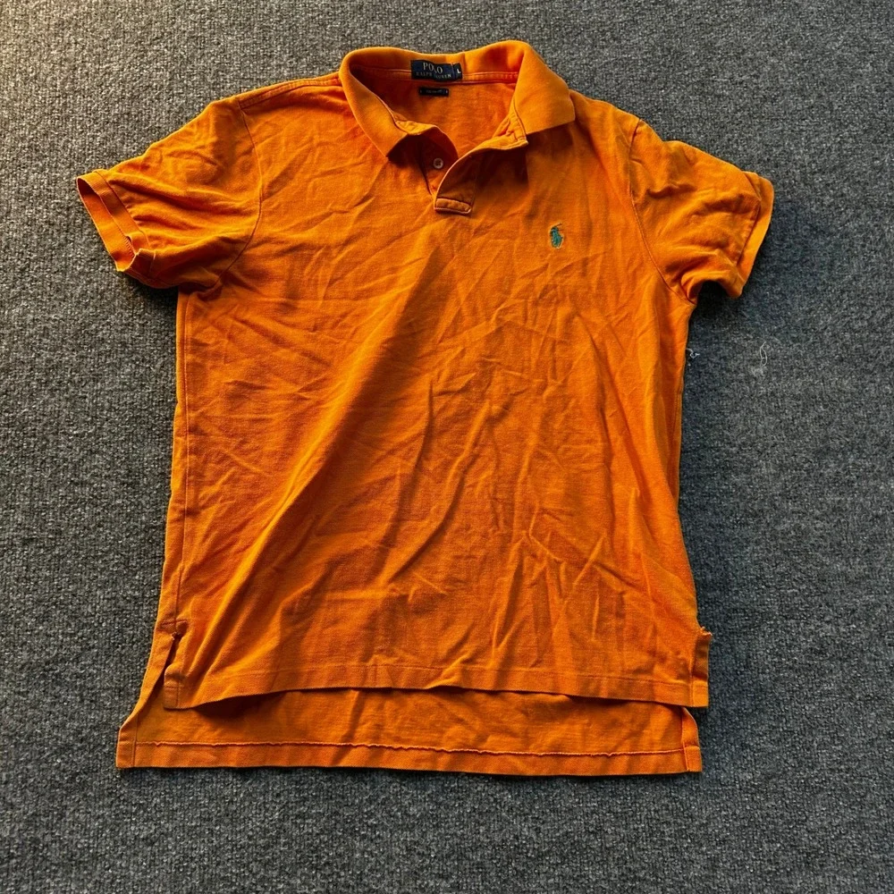 Polo Ralph Lauren Polo Mens Size L Orange Custom Fit Short Sleeve Teal Pony Logo